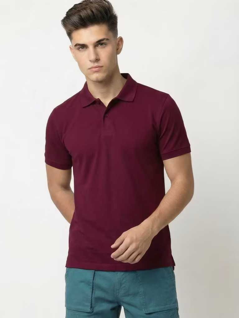 Men's Plain Maroon Half Sleeve Polo T-Shirt