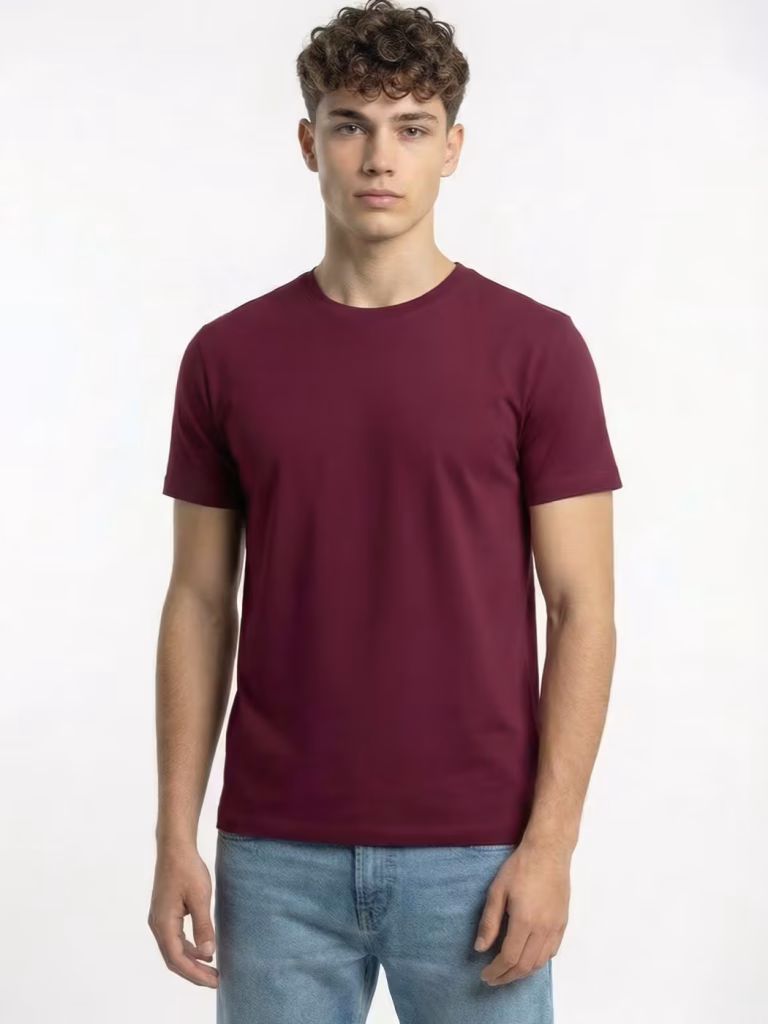 Plain Men's Maroon Half Sleeve Round Neck T-Shirt
