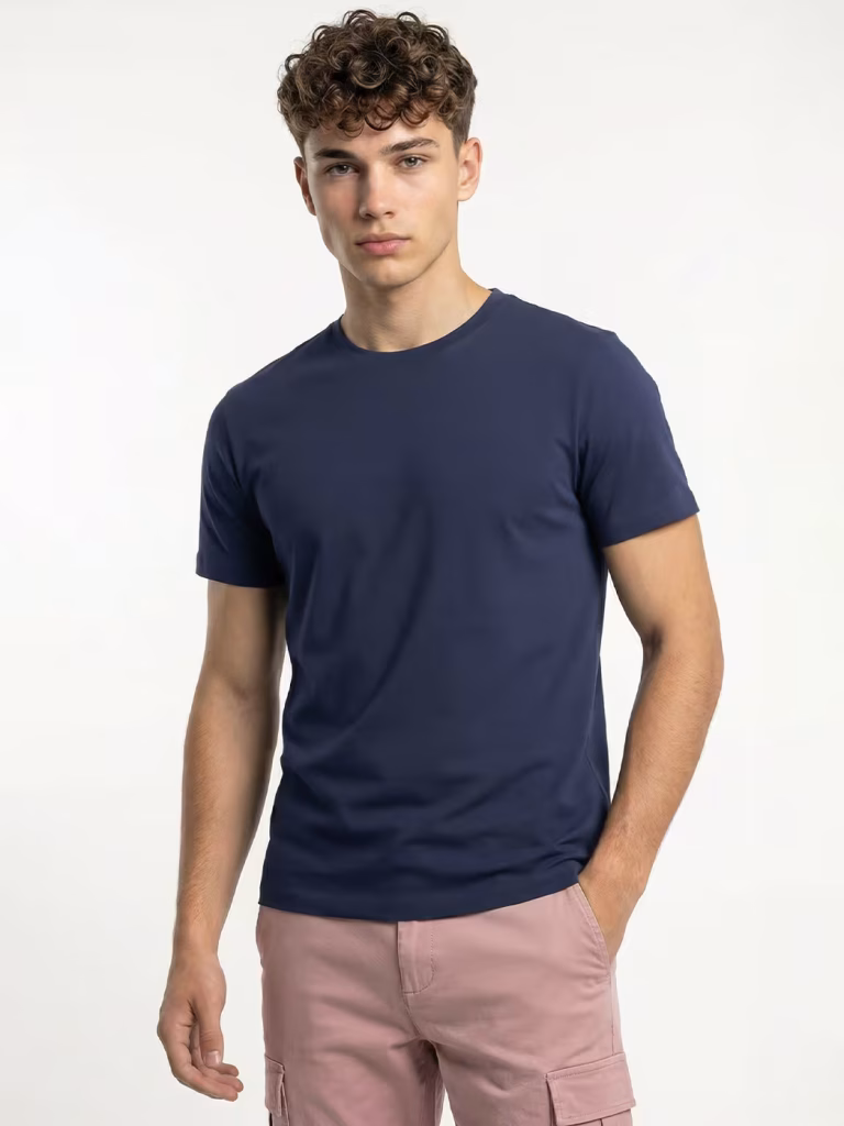 Plain Men's Navy Blue Half Sleeve Round Neck T-Shirt