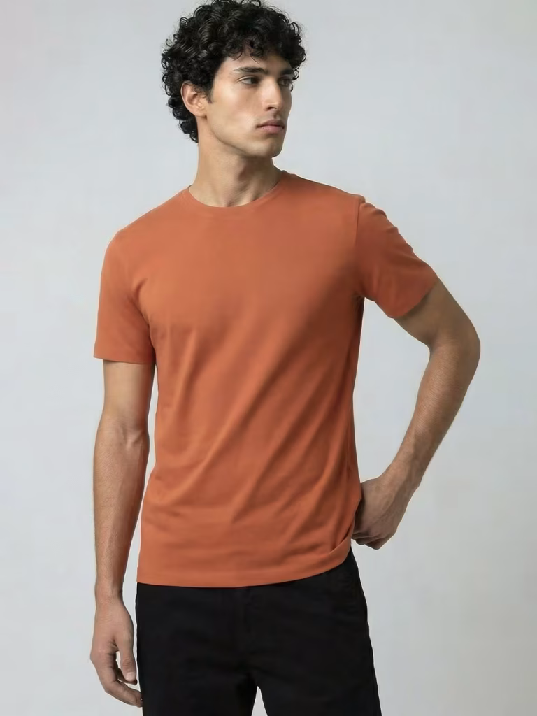 Plain Men's Saffron Half Sleeve Round Neck T-Shirt