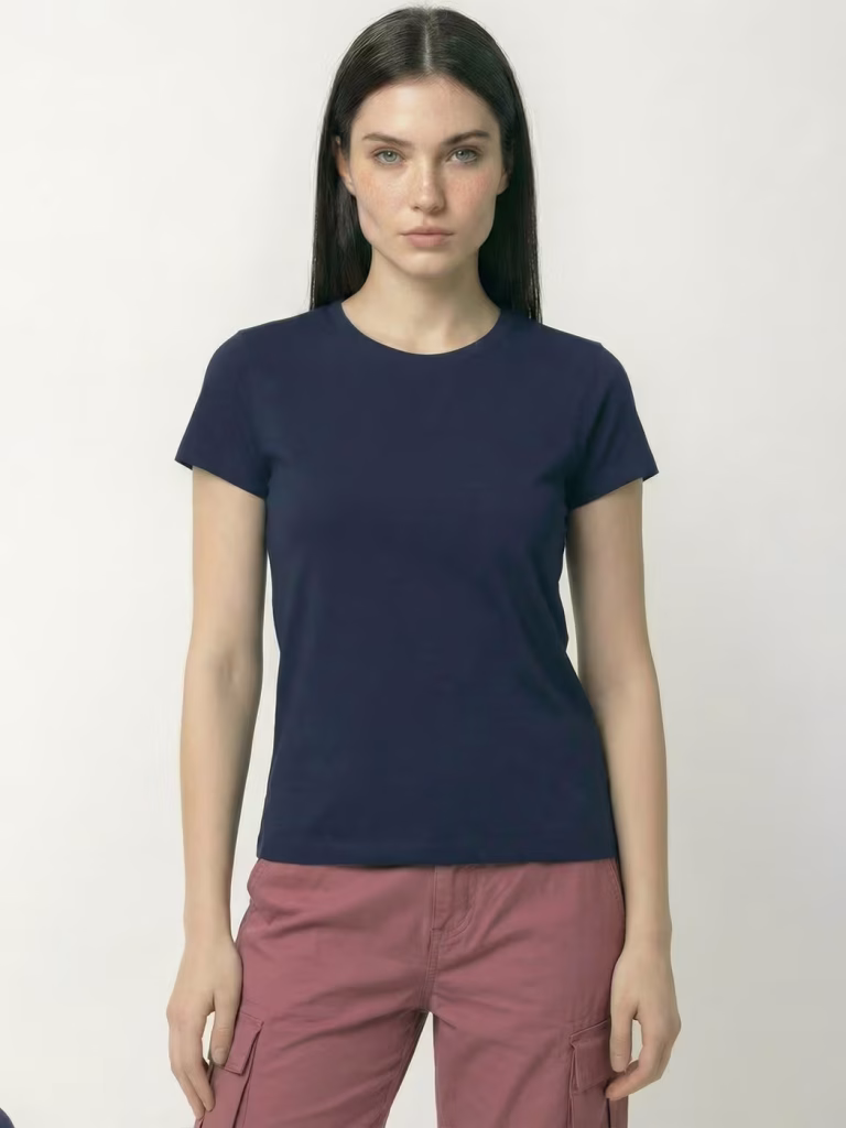 Women's Plain Navy Blue Half Sleeve Round Neck T-Shirt